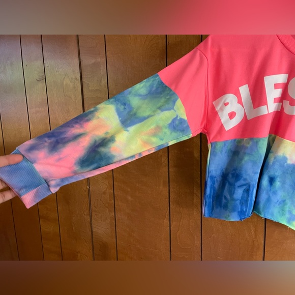 Rue21 Blessed Tie Dye Crop Top Sweatshirt Tee Shirt Top Small - Picture 2 of 6